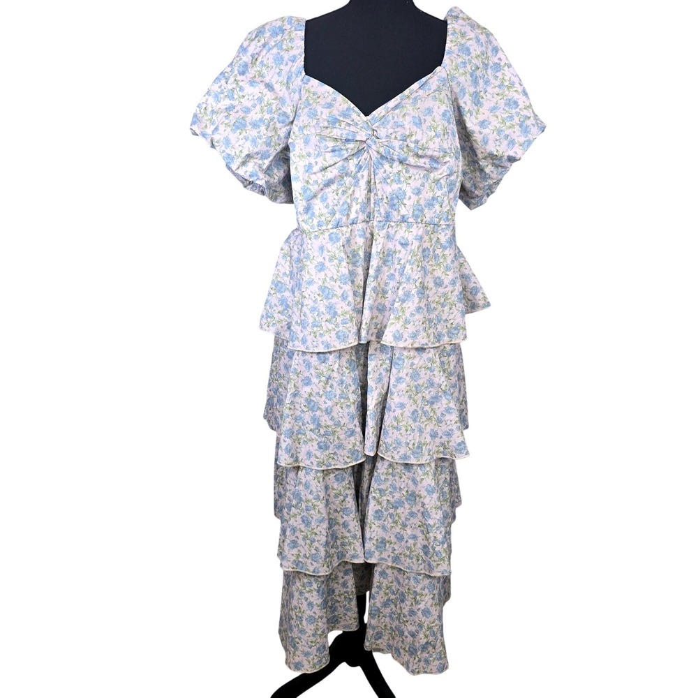 Show Me Your MuMu Blue and White Floral Tiered Maxi Dress